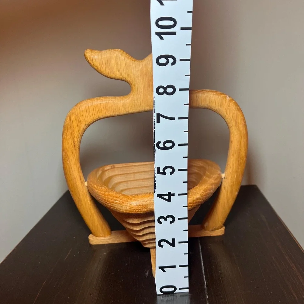 Handcrafted Wooden Apple Collapsible Basket Fold Flat Fruit Bowl Rustic Country